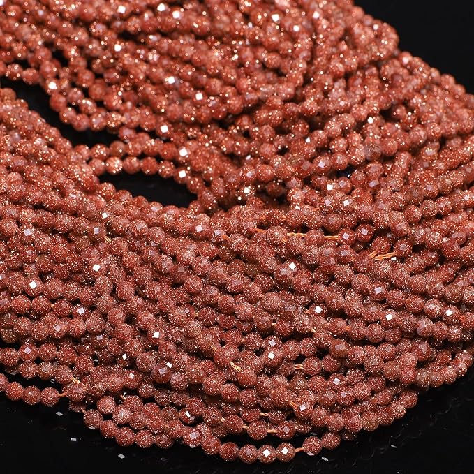 Song Xi 120pcs 3mm Natural Golden Sandstone Gemstone Beads Faceted Round Loose Stone Beads for Jewelry Making
