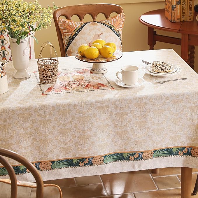 patdrea Designer Extra Long Rectangle Linen Table Cloth,Vintage Anti-Wrinkle Tropical Style Tablecloth,Decor Table Cover Cloth for Kitchen Dining Christmas,Thanksgiving,67"x118"-Pineapple a