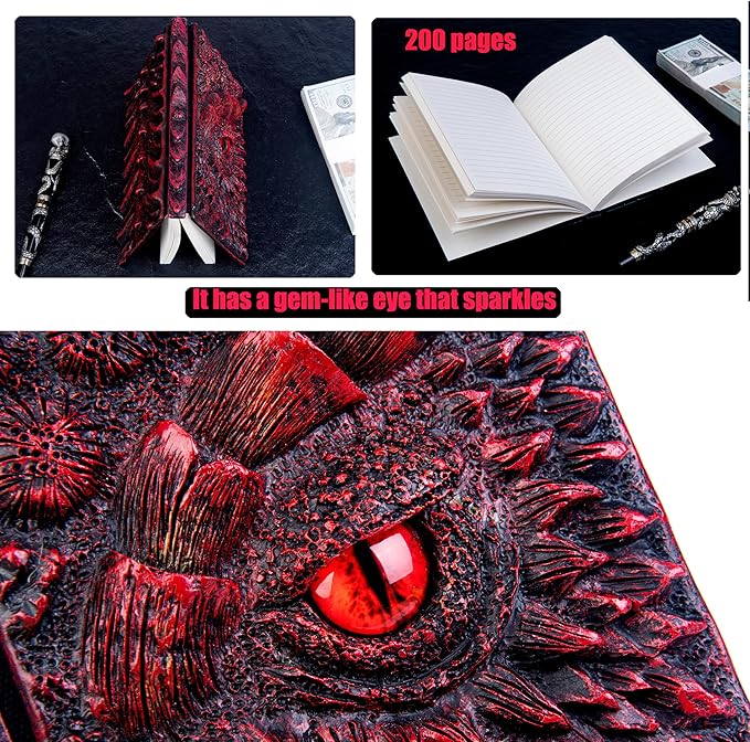 3D Dragon Eye Embossed Journal,Resin Engraving Notebook,Dnd notebook for Dragon Lovers ，Blank Paper,Hardcover Travel Notepad for Writing,Sketchbook,Collection,Gift,Decoration A4 and A5 Size (A5-Red-Lined)