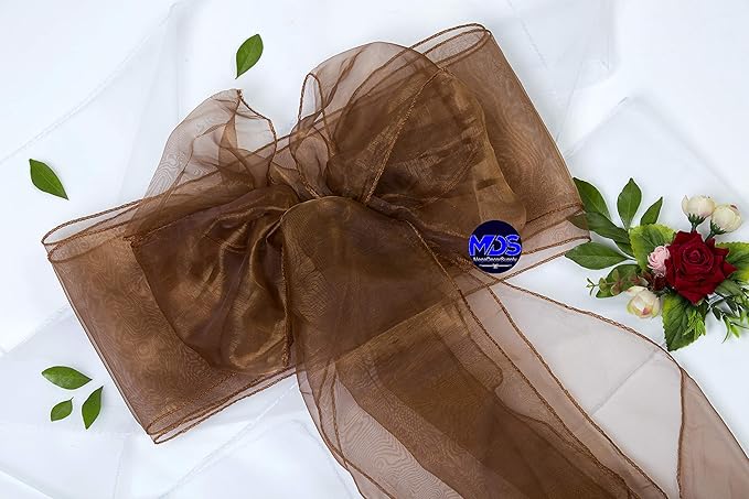 MDS Pack of 250 PCS Organza Chair Sashes Wider Dining Chair Bows Ribbon Tie Back for Wedding Party Birthday Bridal Shower Reception Event Banquet Home Chair Cover Decoration - Coffee