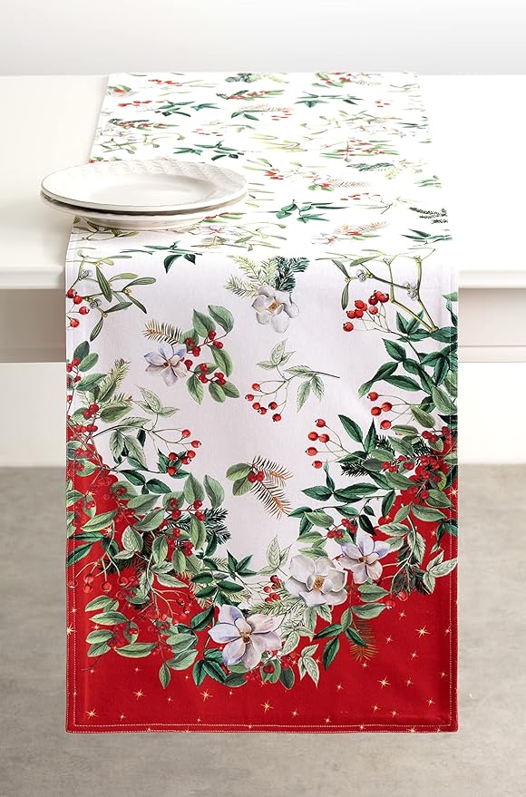 Maison d' Hermine Table Runner 100% Cotton Double Layer Table Runners 108 inches Long for Thanksgiving Christmas Decorations Home Kitchen Dining Party Wedding (Noel, 14.5" x 108")