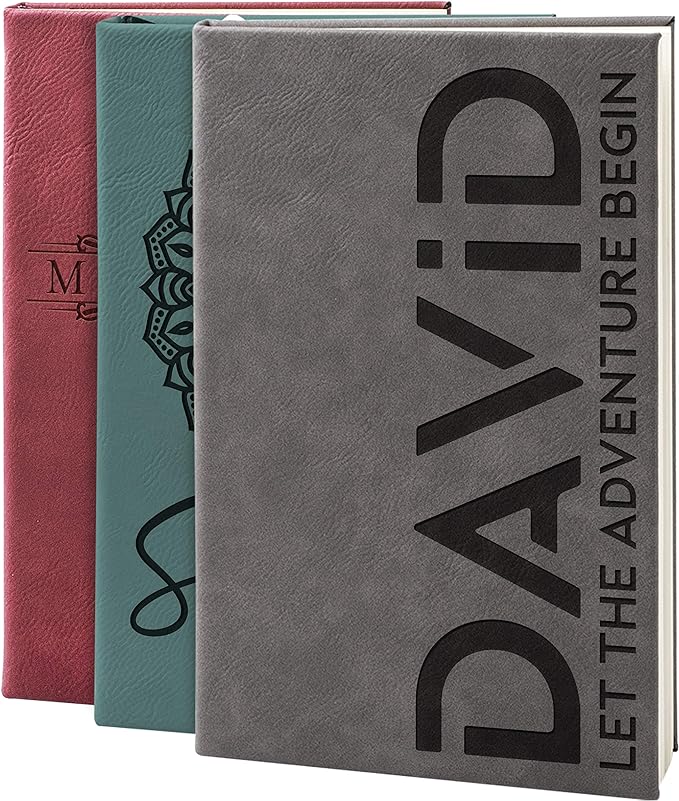 Personal Leather Journal Notebooks | 12 Design, 9 Color - Gray | Journal for Women, Men - Custom Notebook to Write in - Diary for Girls, Women - Personalized Gift Idea for Girl, Boy, Mom and Dad