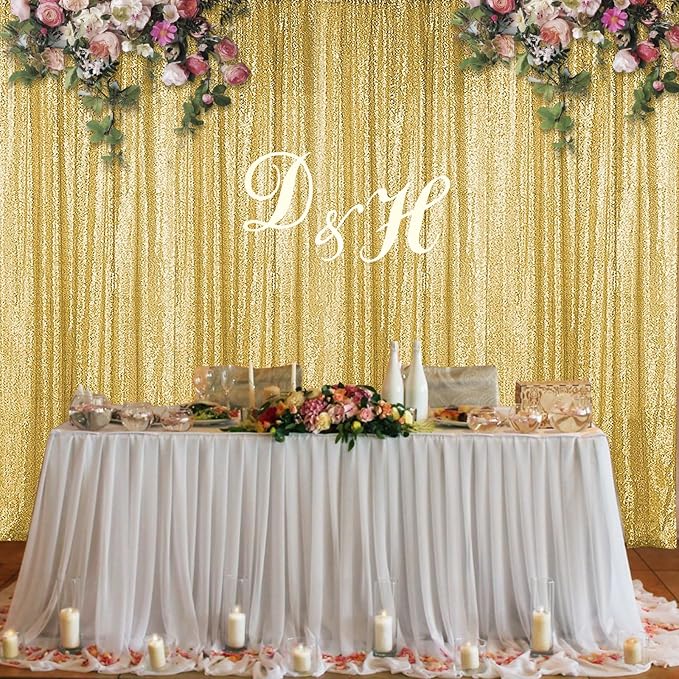 Sugargirl Gold Sequin Backdrop Curtain 4 Panels 2FTx8FT Glitter Gold Background Drapes Sparkle Photography Backdrop for Party Wedding Birthday Wall Decoration