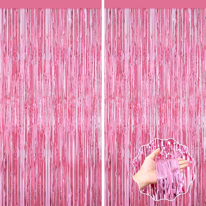 Pink Party Decorations, 2Pack Glitter Pink Backdrop, Metallic Tinsel Backdrop Fringe Curtains Backdrop Curtains, Photo Backdrop Party Supplies Wedding Engagement Christmas Birthday Party Decorations
