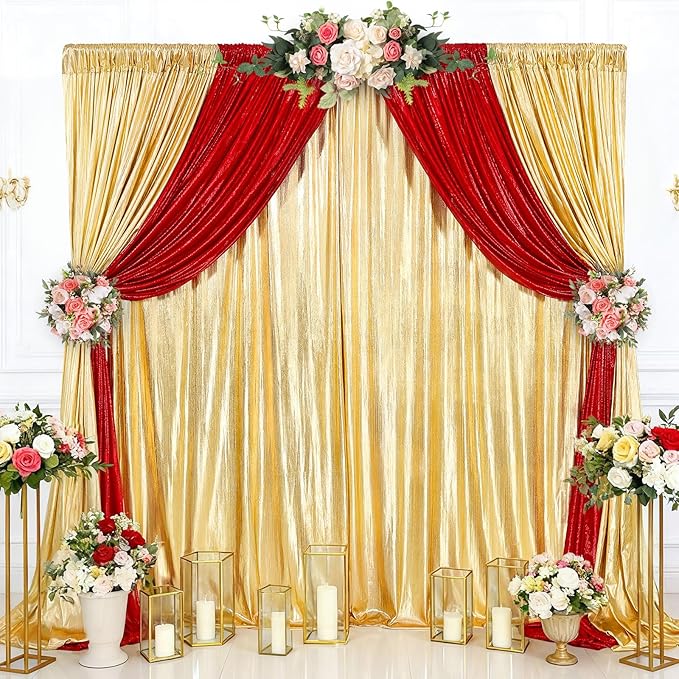 Gold Backdrop Curtains for Birthday Party: 4.8ftx8ft Sequin Background Baby Shower Curtain Drapes for Graduation Arch Backdrop