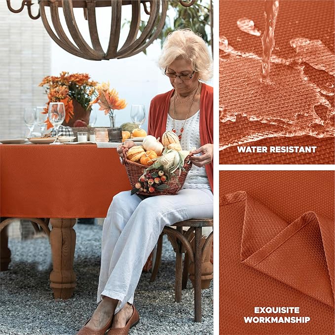 Biscaynebay Fall Tablecloth Textured Fabric 70x120 Inch Rectangular, Rust Thanksgiving Autumn Harvest Water Resistant Fabric Tablecloths for Kitchen, Dining, Wedding, Parties Machine Washable