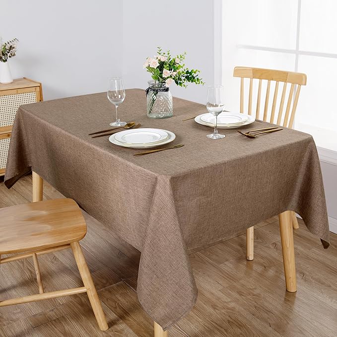 Hiasan 2 Pack Faux Linen Rectangle Tablecloth - Wrinkle and Stain Resistant Washable Table Cloth for Kitchen Dining Room Holiday Table Cover for Party Dinner, Khaki, 54 x 80 Inch