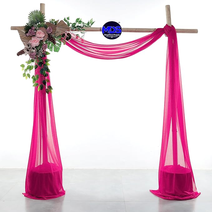 MDS Halloween Chiffon Draping Fabric - 1 Panel, 30" Wide x 50ft Long - Sheer Spooky Arbor & Canopy Drapery for Haunted House Backdrops, Party Ceilings, DIY Costumes & Themed Events - Hot Pink