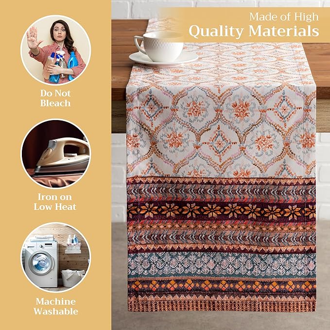 Maison d' Hermine Table Runner 100% Cotton Single Layer Table Runners 72 inches Long for Thanksgiving Christmas Decorations Home Kitchen Dining Party Wedding (Fair Isle, 14.5" x 72")