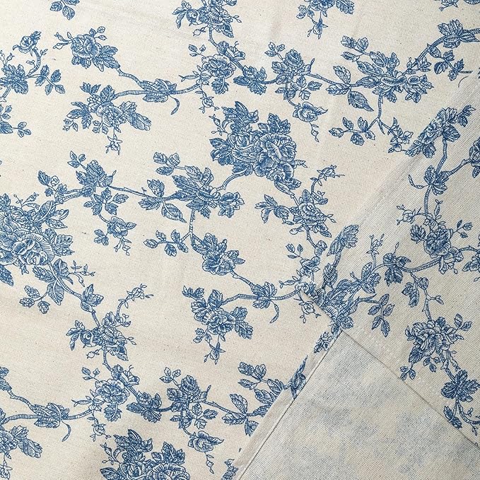 Pastoral Round Tablecloth - 60 Inch Dia. - Beige Linen Table Cloth - Washable Table Cover with Dust-Proof Wrinkle Resistant for Restaurant, Picnic, Indoor and Outdoor Dining, Floral (Dark Blue)