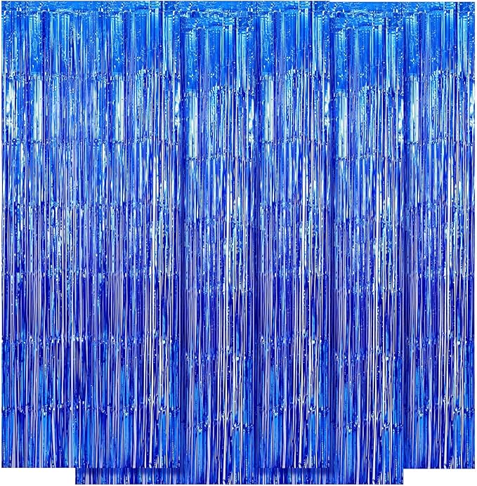 5 Pack Blue Fringe Foil Curtains 3.2ft x 8.2ft Tinsel Backdrop Streamers for Birthday Party Decoration Wedding Christmas Decoration (Navy)