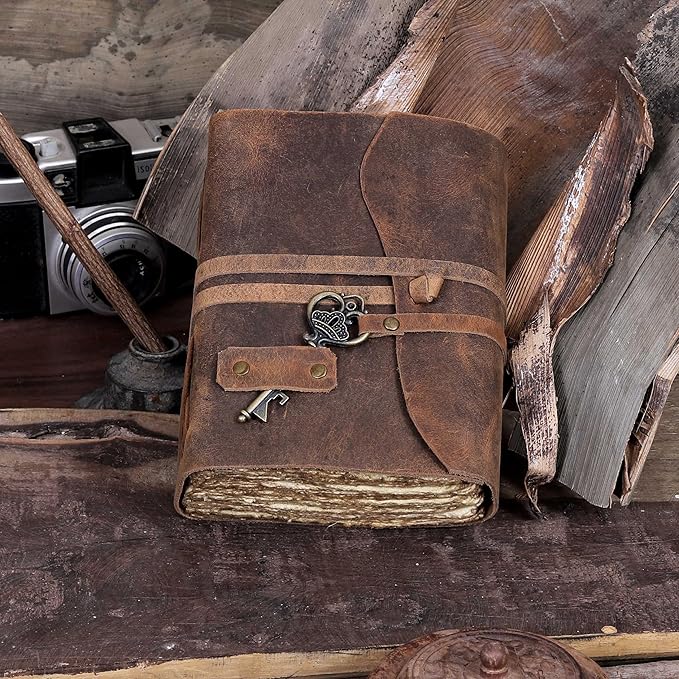 Vintage Leather Journal - Antique Handmade Leather Bound journal with deckle edge paper for Men And Women Diary - Leather Sketchbook - Drawing Journal Notebook - Great Gift (6"x 9")