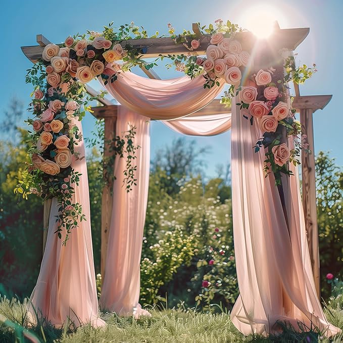 Wedding Arch Draping Fabric 2 Panels 28.7" x 20FT Dusty Rose Sheer Chiffon Backdrop Drapes for Wedding Ceremony Birthday Party Bridal Shower Outdoor Decoration