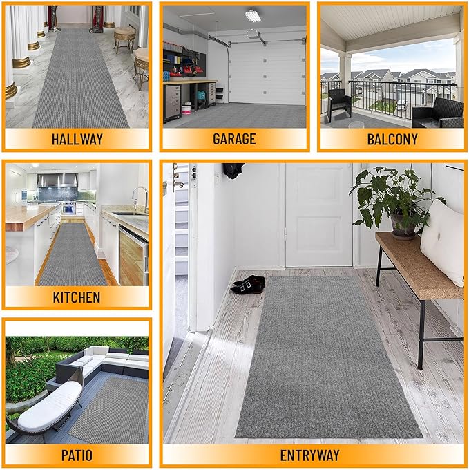 Ottomanson 6'6" x 8' Mud Mat Area Rug Scraper Carpet - Non-Slip, Dirt Trapping for Indoor & Outdoor Use - Ideal for Entryway, Garage, Kitchen, Patio & High-Traffic Areas, Gray