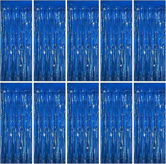 Tinsel Curtain Party Backdrop Blue Birthday Decorations 10 Packs Glitter Foil Fringe Curtain Party Decor Streamers Photo Booth for Birthday Christmas Wedding Halloween Graduation Decorations