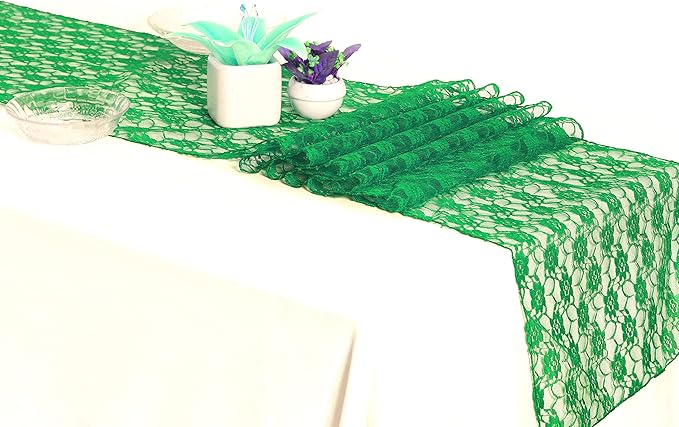 MDS Pack of 12 Wedding 12 x 108 inches Satin Table Runner for Wedding, Decorations for Birthday Parties, Banquets, Graduations, Engagements, Runners fit Rectangle, Round Table- Green