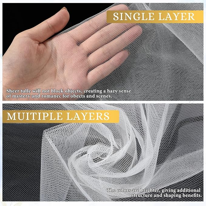 Timgle Tulle Fabric Rolls Bulk 54 Inch by 100 Yards (300 Ft) Tulle Ribbon Netting Fabric Spool Bolt for DIY Crafts Tutu Skirt Christmas Baby Shower Birthday Party Wedding Decorations(White)
