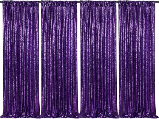 Purple Sequin Backdrop 4 Panels 2FTx8FT Photo Background Glitter Party Backdrop Curtains for Wedding Baby Shower Stage Decorations