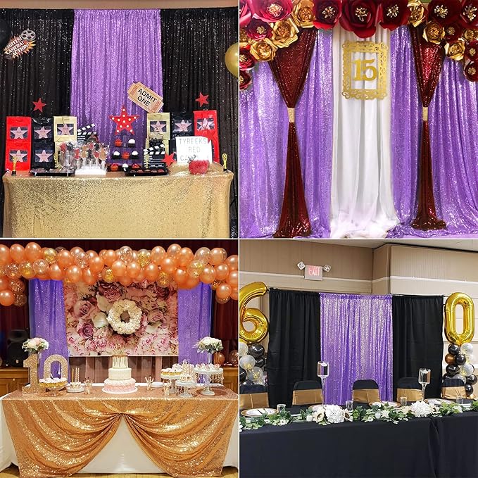 Lavender Sequin Photography Backdrop Curtains 2FTx8FT 2 Panels Sparkly Background Drapes for Party Birthday Wedding Decor