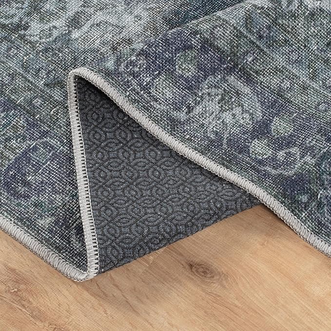 Bloom Rugs Washable Non-Slip 12 ft Runner - Dark Teal Traditional Medallion Runner for Entryway, Hallway, Bathroom, and Kitchen - Exact Size: 2.5' x 12'