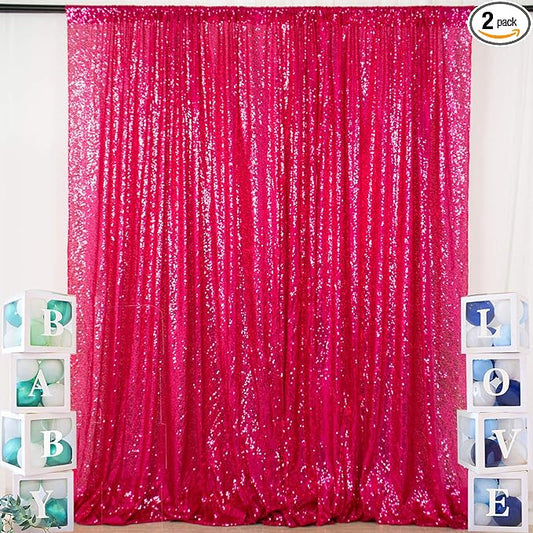 ShiDianYi Sequin-Backdrop Fuchsia 2 Panels 4FTx6FT Sparkle Wedding & Birthday Backdrop Hot Pink Sequin Curtains