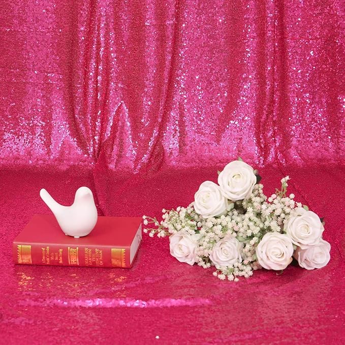 Poise3EHome Hot Pink Sequin Backdrop Curtains, 4 PCS 3FT x 8FT Sequin Panels for Backdrop,Sequence Wedding Party Background Drapes