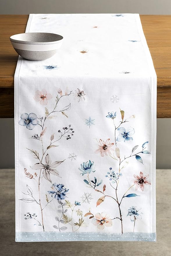 Maison d' Hermine Table Runner 100% Cotton Double Layer Table Runners 108 inches Long Decorative for Home Kitchen Dining Party Baby Shower Wedding Bridal Shower (Ice Florals, 14.50" x 108")