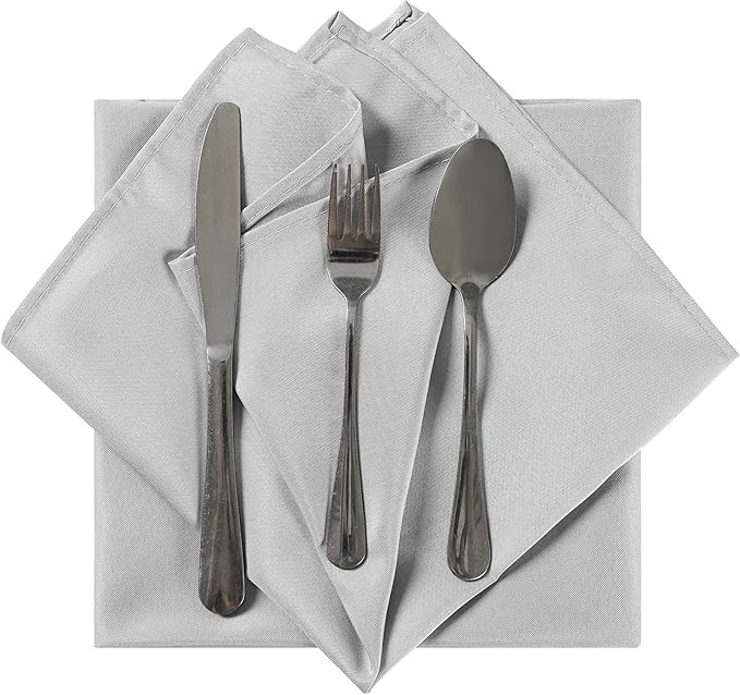 Cloth Napkins 20x20 inch Washable Polyester Dinner Napkins Soft Table Napkins for Wedding Party Dining Banquet(Silver,25PCS)