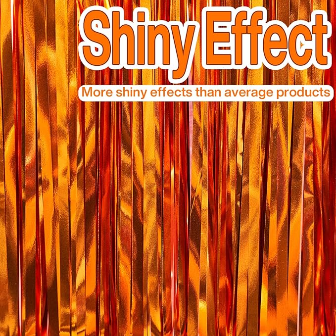 ParyWoo Orange Streamers 2pcs Tinsel Backdrop 8.2FT Metallic Orange Foil Fringe Streamer Curtains Photo Booth Backdrop for Halloween Graduation Baby Shower Bachelorette Wedding Party Decorations