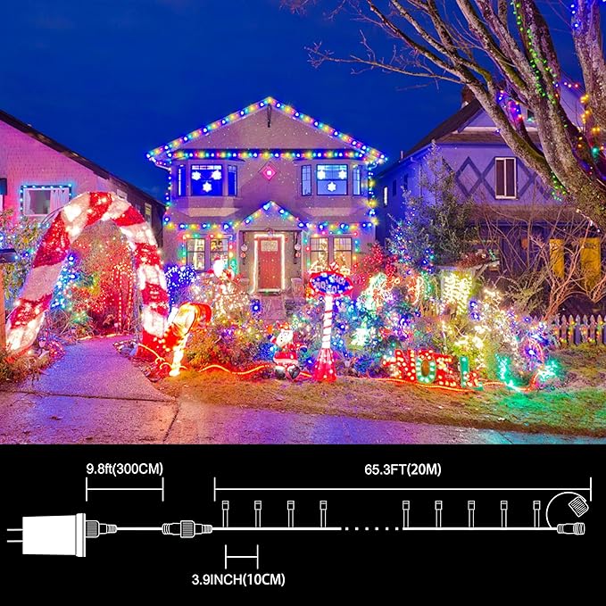 LAMPHOME Colorful String Lights, 66 ft 200 LED Pastel Easter Lights 11 Modes Plug in,transparant Wire Twinkle Fairy Lights for Spring Bedroom(Lighted up in Pink Red Yellow Blue Green Color)