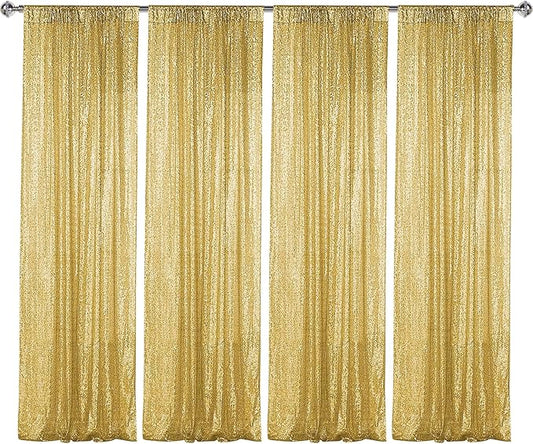 Sugargirl Gold Sequin Backdrop Curtain 4 Panels 2FTx8FT Glitter Gold Background Drapes Sparkle Photography Backdrop for Party Wedding Birthday Wall Decoration