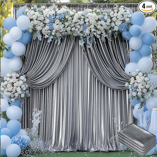 20x10 ft Wrinkle Free Black Silver Sequin Backdrop Curtain for Parties,Thick Not Fall Glitter Wedding Backdrop Drapes,4 Panels 5x10ft Shimmer Photo Back Drop Cloth for Birthday Photography Background