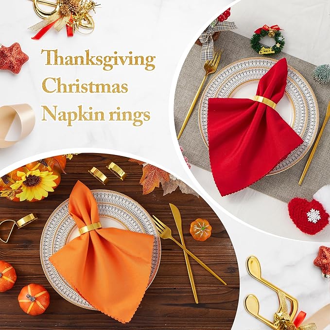 Gold Napkin Rings Set of 12, Iron Material Bright Gold Napkin Holder, Fall Thanksgiving Christmas Easter Napkins Rings for Daily Table Decor Wedding, Banquet, Party