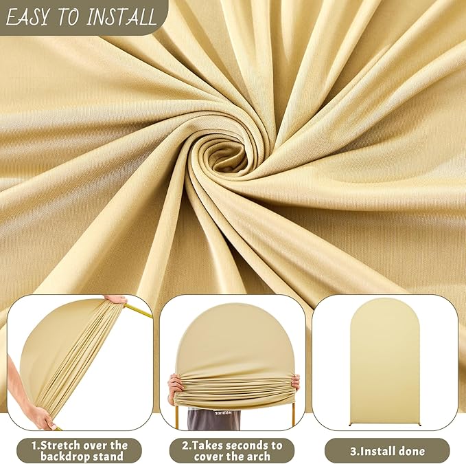 6.6FT Beige Arch Backdrop Cover - Polyester Fitted Wedding Arch Stand Covers Round Top Chiara Arch Backdrop Cover for Birthday Party Banquet Photo Background Decoration