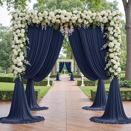 PartyVillage 20ft×15ft Navy Blue Backdrop Curtain for Wedding Parties, 4 Panels Wrinkle Free 15 FT Long Polyester Photo Backdrop Drapes Back Drop Cloth for Birthday Photography Background