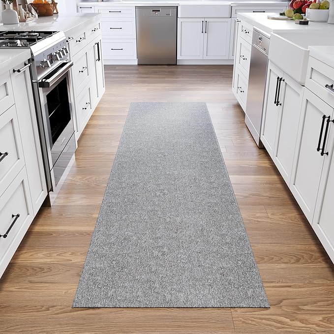 Ottomanson 2' x 11' Ultra-Thin Hallway Runner Rug - Durable Non-Slip Carpet for High-Traffic Areas - Fits Under Doors for Seamless Entry - Ideal for Kitchen, Entryway, Bedroom & Living Room, Gray