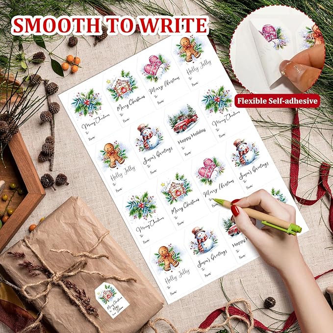 Christmas Gift Tags Stickers, 96Pcs Christmas Gift Labels Stickers, Self-Adhesive Christmas Name Tags for Xmas Gifts Wrap Presents Boxes Decoration, 2 x 3 Inch (Watercolor Blue)