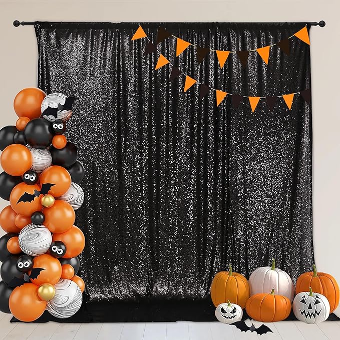 PartyDelight Sequin Backdrop Black Photography 6Ft x 8Ft Party Back Drop
