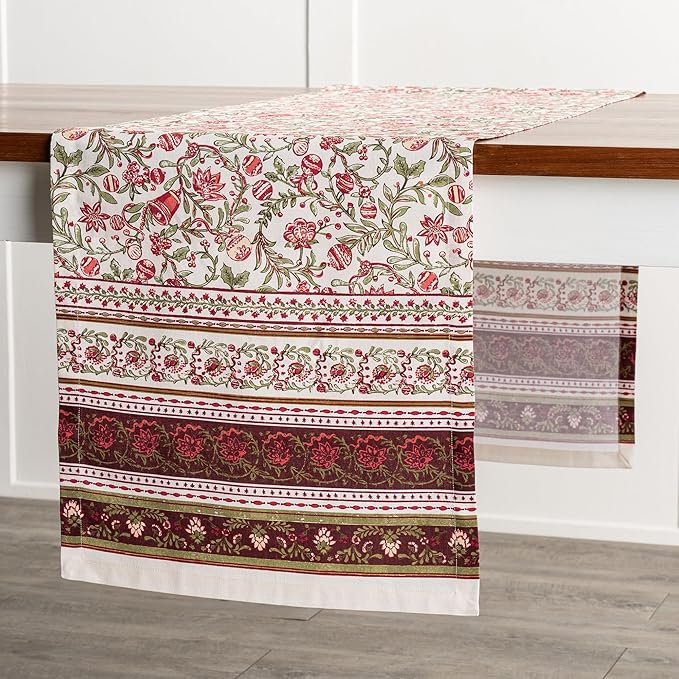 Maison d' Hermine Table Runner 100% Cotton Single Layer Table Runners 72 inches Long Decorative for Home Kitchen Dining Party Baby Shower Wedding Bridal Shower (Reveillon Au Jardin, 14.50" x 72")