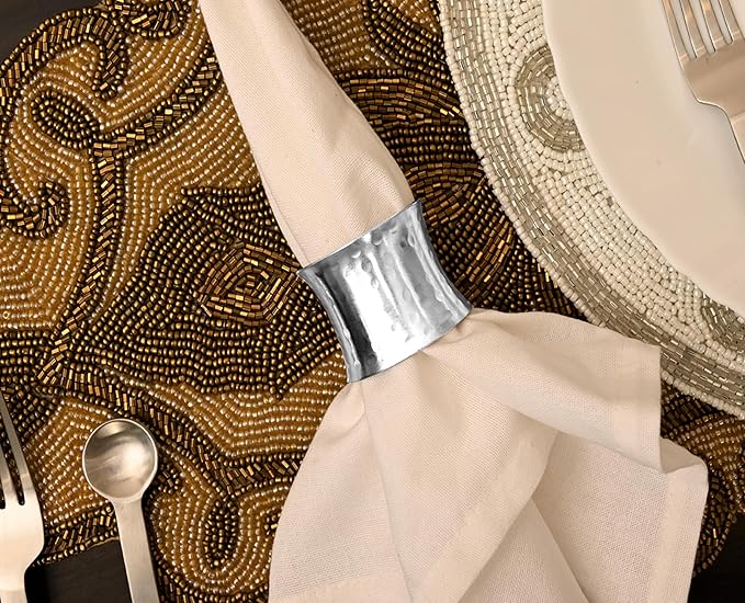 Metal Napkin Rings Set of 12 - Silver Drum-Shaped Handcrafted Serviette Holders for Dinners, Holidays, Weddings, Family Gatherings - Elegant Aluminum Table Decor for Everyday Use - ALPHA Living HOME