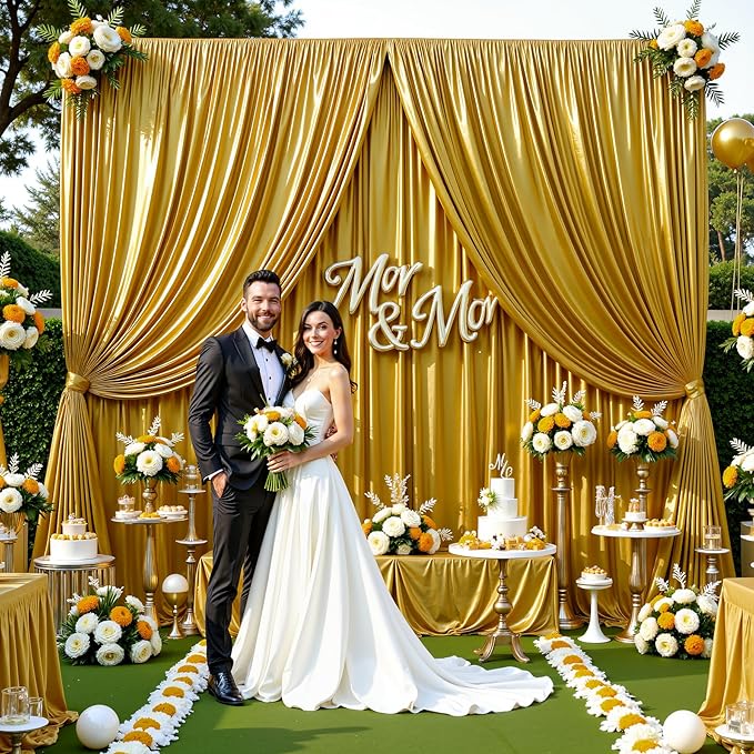 Dark Gold Glitter Backdrop Curtain for Parties Wedding,10Ft x 10Ft Satin Shimmer Photo Backdrop,Non-Wrinkle Sparkle Drapes for Backdrop,Back Drop for Photography, Birthdays,Weddings,Prom