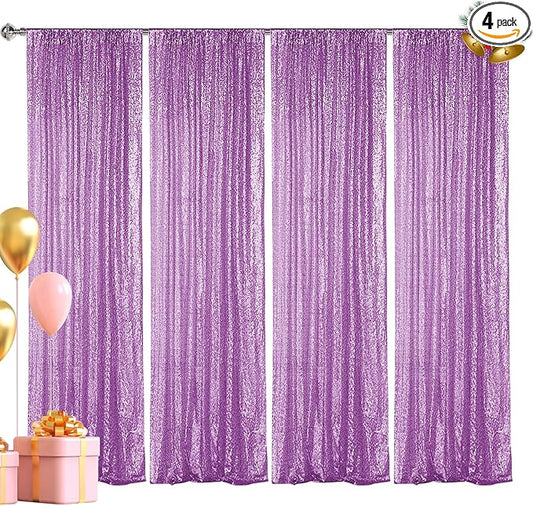 Hahuho Lavender Sequin Backdrop Curtain, 4PCS 2FTx8FT Glitter Backdrop Curtain for Parties, Christmas, Wedding, Party Decoration（4 Panels, 2FT x 8FT, Lavender