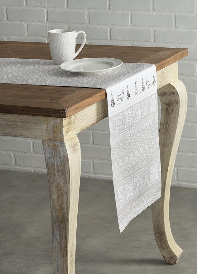 Maison d' Hermine Table Runner 100% Cotton Single Layer Table Runners 60 inches Long for Thanksgiving Christmas Decorations Home Kitchen Dining Party Wedding (Cozy Christmas, 14.5" x 60")