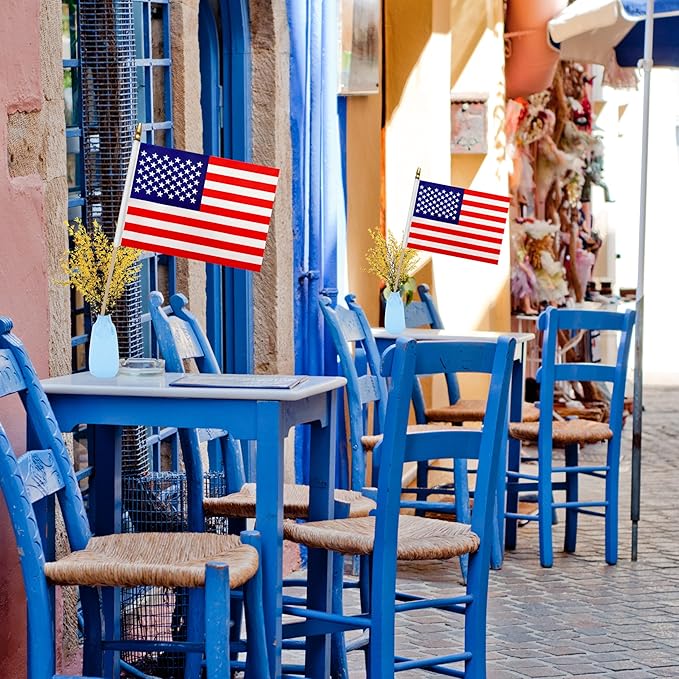 WEITBF 12Pcs 8×12 Inch Small American Flags on Stick Mini USA Flags US Handheld Flag Outdoor Decorations ﻿