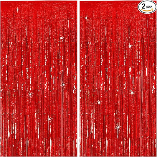 Tinsel Curtain Party Backdrop Red Birthday Decorations 2 Packs Glitter Foil Fringe Curtain Party Decor Streamers Photo Booth for Birthday Christmas Wedding Halloween Graduation Decorations