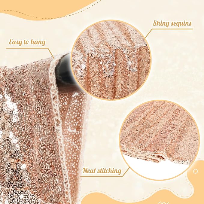 PartyDelight Rose Gold Sequin Backdrop Photography Curtain Special Events Party 6Ftx7Ft