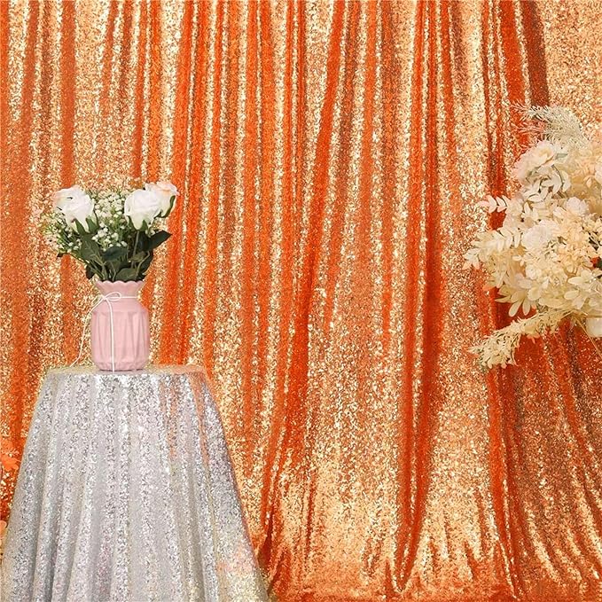 Eternal Beauty Orange Sequin Backdrop, 6x8 Ft Halloween Glitter Background Curtains for Shimmer Photography Party Wedding Birthday Back Drop Decor