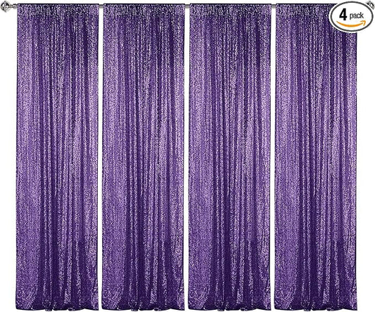 Sugargirl Purple Sequin Backdrop Curtain 4 Panels 2FTx8FT Glitter Purple Background Drapes Sparkle Photography Backdrop for Party Wedding Birthday Wall Decoration