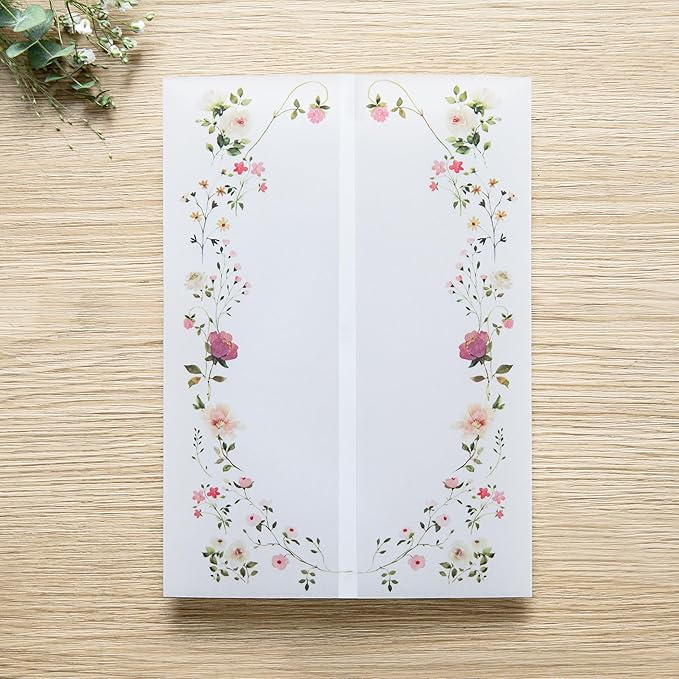 PONATIA 50PCS Vellum Jackets for 5x7 Invitation Cards- 135GSM Wild Flowers Printed Vellum Sleeves, Quinceanera Wedding Invitation Cards Wraps, Transparent Christmas Gift Cards Jackets