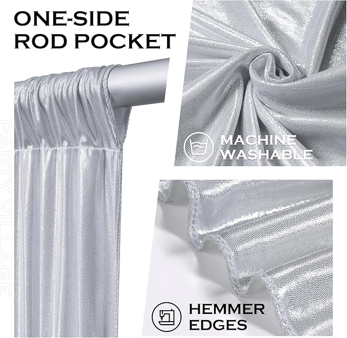 PartyVillage 20x10FT Silver Sequin Backdrop Curtain -4 Panels 5x10FT Wrinkle Free Shimmer Back Drop Cloth, Glitter Backdrop Drapes for Photography, Birthday, Wedding, Graduation Background